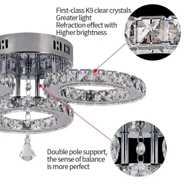 Modern Pendant Light Led Crystal Ring Ceiling Lamp Living Dining Room