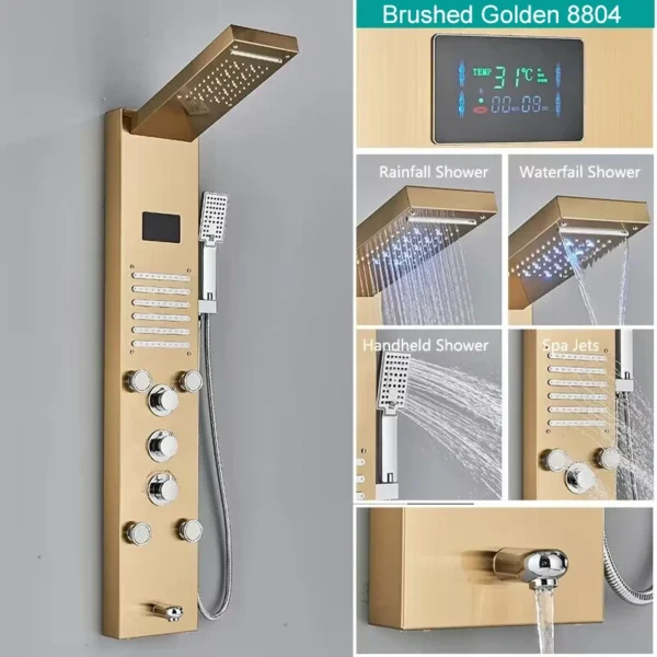 S008423c326ff47c89194deb6be566aa0q.webp LED Shower Panel Waterfall Rain Digital Display Shower Faucet System Set Bathroom Column Mixer With SPA Massage Jet