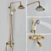 Antique Brass Shower Faucets Set 8'' Rainfall Shower Head Brass Handshower Dual Handle Mixer Tap Rotation Bath Shower Faucet