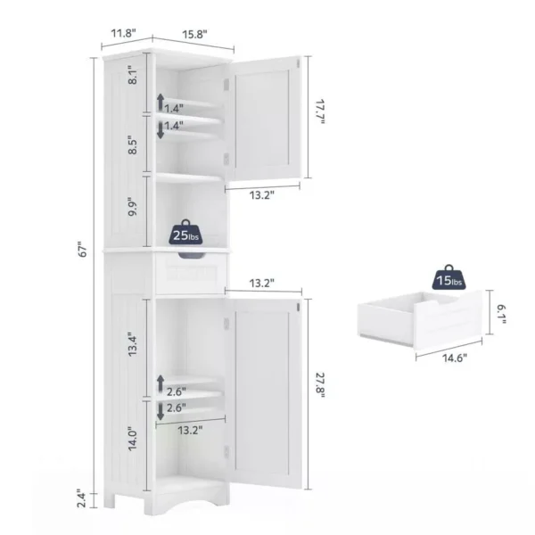 Asofer 67" Tall Bathroom  Cabinet, Narrow Bathroom Storage Cabinet With Sturdy Door