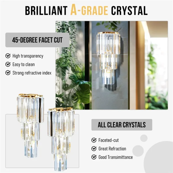 S03e72381ab0d43dd8fa9fd5eedffb9b1k.webp Modern Crystal Wall Lamp 3-Layer Wall Crystal Sconce Light E14 Led Corn Lights
