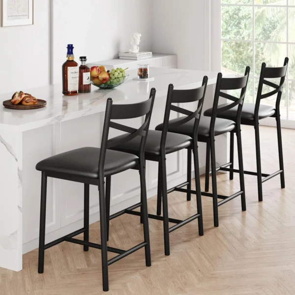Bar Stools Set of 4, Counter Height Bar Chairs with Back and Thick Cushion, 26 Inch