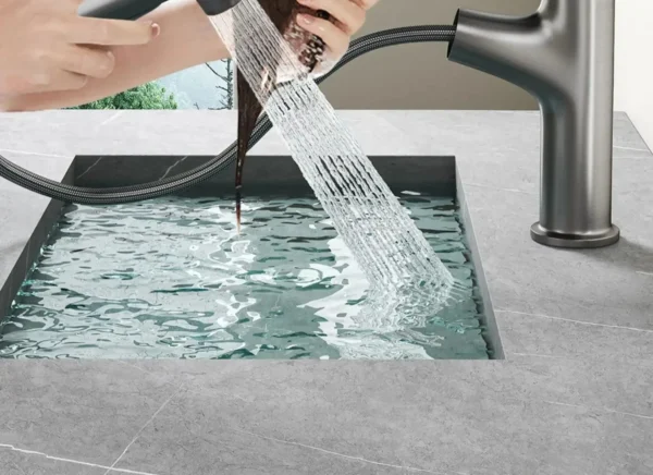 Bathroom Sink Pull-out Hot and Cold Water Mixer Faucet for Bathroom Grey/Chrome 3 Functions Mouthwash Faucet Deck Mount