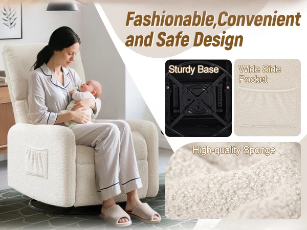 360 Degree Swivel Glider Chair, Rocking Armchair with Side Pocket