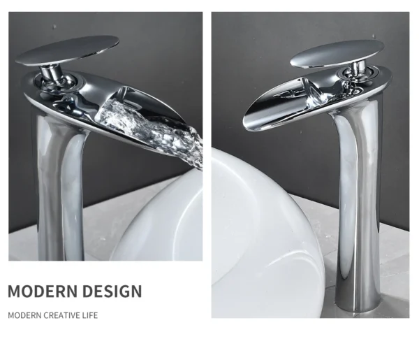 Modern White Bathroom Faucet Waterfall faucets Single Hole Cold and Hot Water Tap