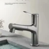 Bathroom Sink Pull-out Hot and Cold Water Mixer Faucet for Bathroom Grey/Chrome 3 Functions Mouthwash Faucet Deck Mount