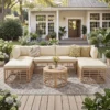 7 Pieces Outdoor Patio Furniture, All-Weather Rattan Sectional Sofa Set with Thick Cushions and Pillows, Freely Combined Conversation Sets for Garden, Backyard