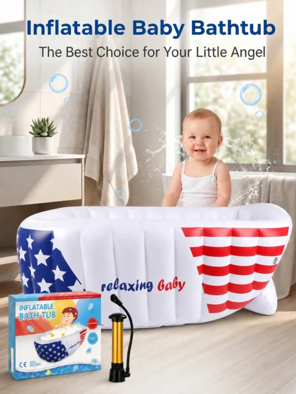 Fashion Stars Stripes Inflatable Baby Bathtub With Air Pump, Portable Blow Up Toddler Tub