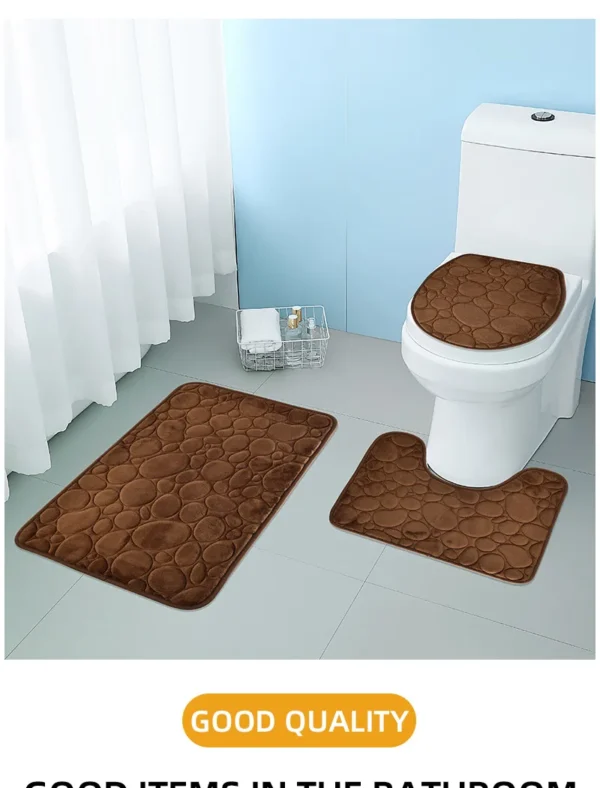 S0bd84c530e8e40428f6d0d46ba44f39dd.webp 1 Set of Solid Color Simple Bathroom Water-absorbing and Non-slip Floor Mat Stone Pattern, Comfortable and Soft, Three-piece Set