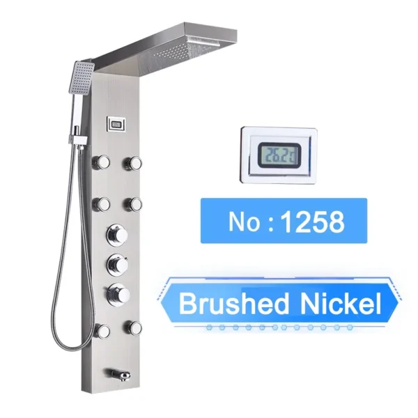 S0ca8a9e24bb149e0a9481904a532babe0.webp LED Shower Panel Waterfall Rain Digital Display Shower Faucet System Set Bathroom Column Mixer With SPA Massage Jet