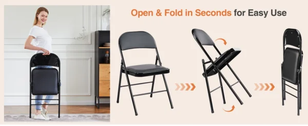S0cd9c77c8a9e4f72ab020827109d4037N.webp Leather Padded Folding Chair 4 Pack Sturdy Metal Living Room Rocking Dinner Chairs Easy to Use Storage Outdoor Home Office