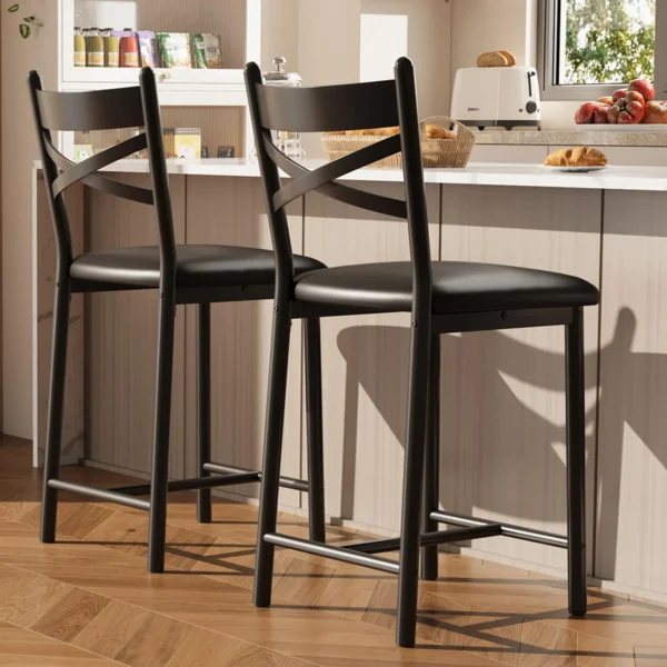 Bar Stools Set of 4, Counter Height Bar Chairs with Back and Thick Cushion, 26 Inch