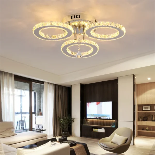 Modern Pendant Light Led Crystal Ring Ceiling Lamp Living Dining Room