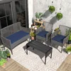 Outdoor Patio Furniture Set 4-Piece, Wicker Hollow-Out Conversation Sofa with Cushions, Coffee Table