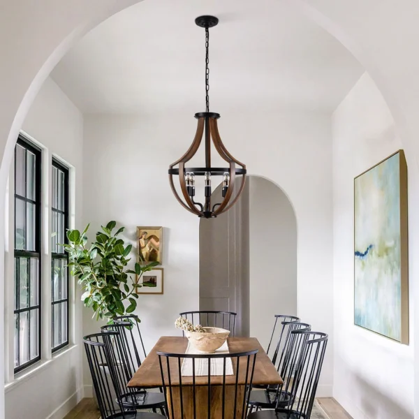 S11a56b77c1d046e7ab6f26e096bde76bG.webp Modern Rustic Wooden Pendant Light Fixture - 17 Inch Diameter - Handmade Natural Wood Kitchen Dining Room Lighting