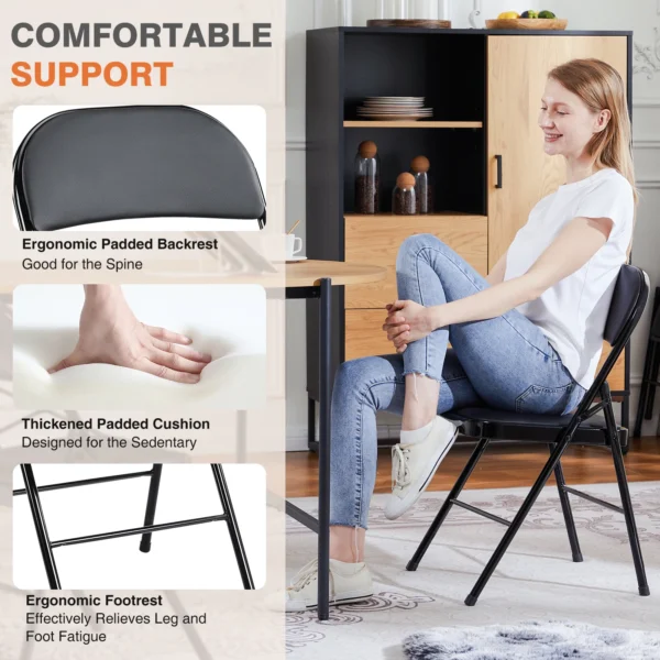S130c656ca51346e6abccc5cc91eb1c34o.webp Leather Padded Folding Chair 4 Pack Sturdy Metal Living Room Rocking Dinner Chairs Easy to Use Storage Outdoor Home Office