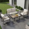 Modern 4-Piece Patio Furniture Set Outdoor Conversation Sectional Sofa With Coffee Table Thick Washable Cushions For Lawn Deck