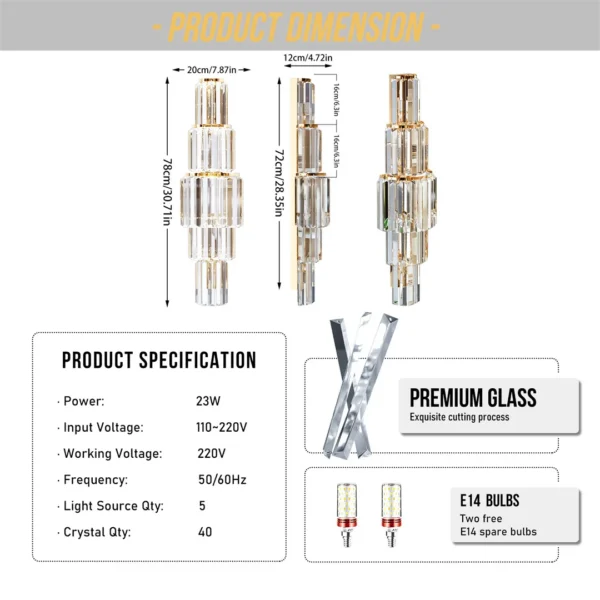 S14a69cac32c4429b8df4fbceba019ee79.webp Modern Crystal Wall Lamp 3-Layer Wall Crystal Sconce Light E14 Led Corn Lights