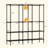 Portable Three Rows Wardrobe Closet with Hanging Rods Clothing Rack with Shelves Mudroom Storage Organizer