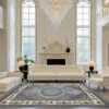 Vintage Grey Medallion Area Rug, European Luxury Floral Carpet for Living Room Bedroom