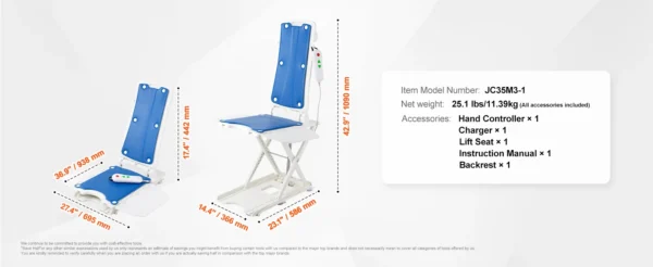 Electric Chair Lift Devices to Lift Elderly off Floor, Height Adjustable, Support Up to 310 LBS,  for Seniors, Patient