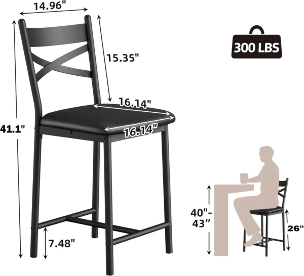 Bar Stools Set of 4, Counter Height Bar Chairs with Back and Thick Cushion, 26 Inch