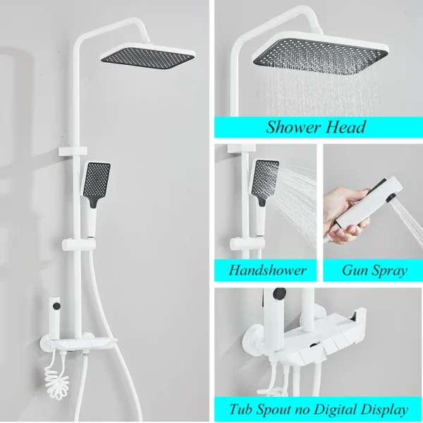 Gun Grey Piano Digital 4 Function Shower Set Bathroom Faucets Hot Cold Waterfall Digtial Display Tap Rainfall Shower System