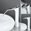 Modern White Bathroom Faucet Waterfall faucets Single Hole Cold and Hot Water Tap