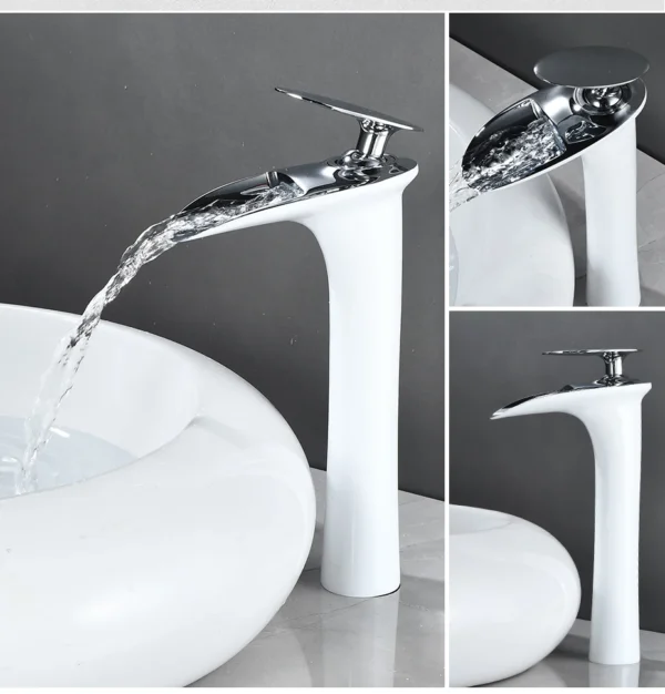 Modern White Bathroom Faucet Waterfall faucets Single Hole Cold and Hot Water Tap