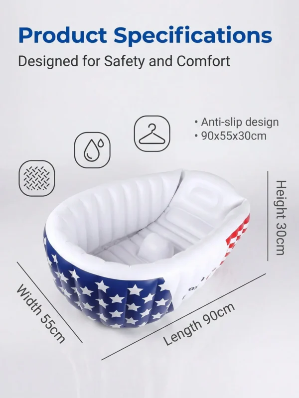 Fashion Stars Stripes Inflatable Baby Bathtub With Air Pump, Portable Blow Up Toddler Tub