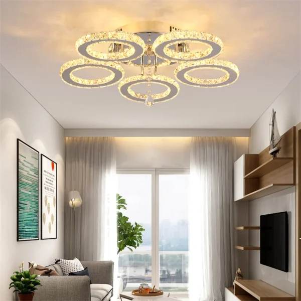 Modern Pendant Light Led Crystal Ring Ceiling Lamp Living Dining Room