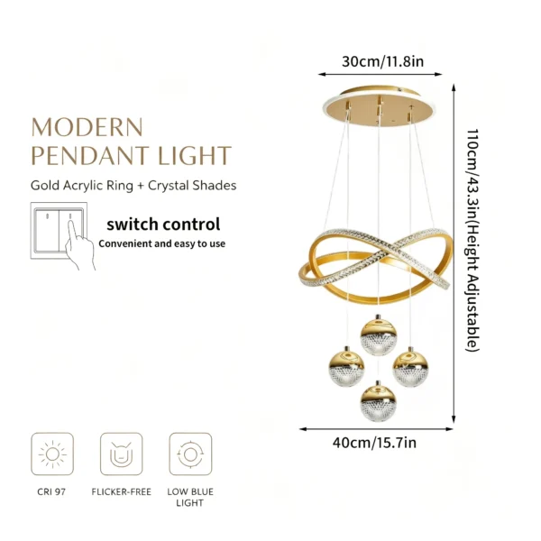 S20c99677ced94a84b328c0af4f11166cB.webp LED Pendant Light Three Color Temperatures 4 Crystal Balls Soft Light Adjustable Suspension Line Home Ceiling Lights for Living