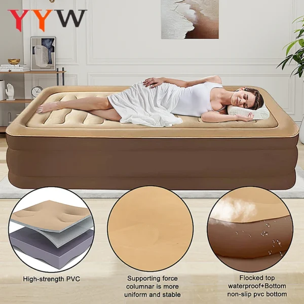 2 Persons Inflatable Mattress Camping Folding Outdoor Indoor Home Air Cushion 48cm High Bed Lazy Laying Soft Skin-friendly