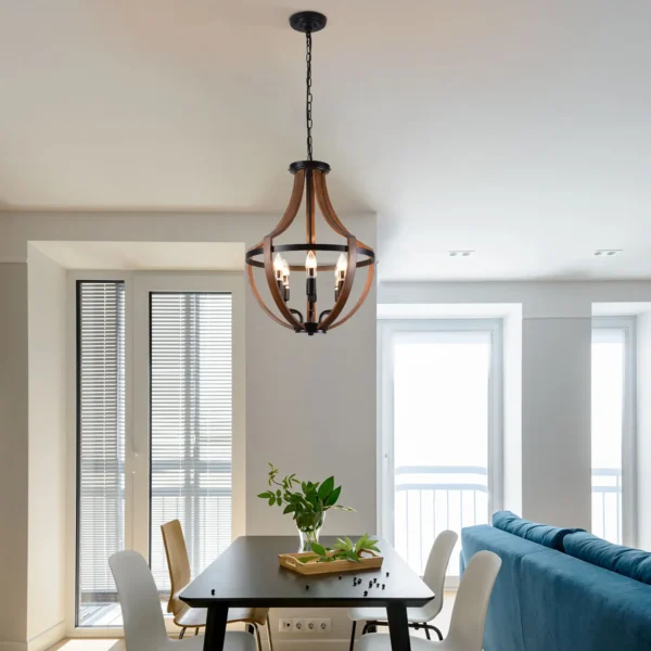 S215dc27bffbc439e9e0f4c71de67b0fax.webp Modern Rustic Wooden Pendant Light Fixture - 17 Inch Diameter - Handmade Natural Wood Kitchen Dining Room Lighting
