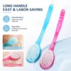 2 In 1 Back Bath Brush Long Handle Shower Exfoliating Scrubber Soft Bristle Body Cleansing Massage Brush