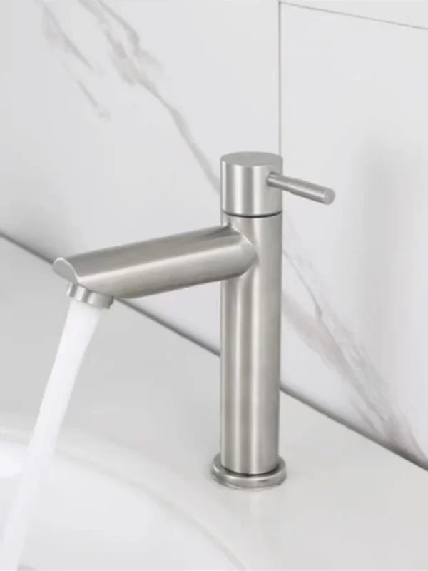 Stainless Steel Single Cold Water Tap Black Basin Fauct Silver Deck Mounted Lengthening and Raising Basin Sink Tap