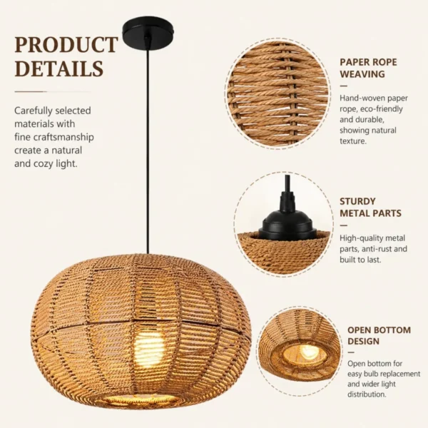 S25c8ad6af07241e4bf5ce89c4fc4f7b8Z.webp 11.8 Inch Boho Wicker Pendant Light, Hand Woven Rattan Hanging Light Fixture with Adjustable 59in Cord