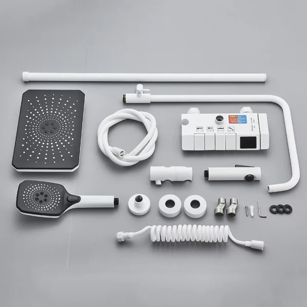 Gun Grey Piano Digital 4 Function Shower Set Bathroom Faucets Hot Cold Waterfall Digtial Display Tap Rainfall Shower System