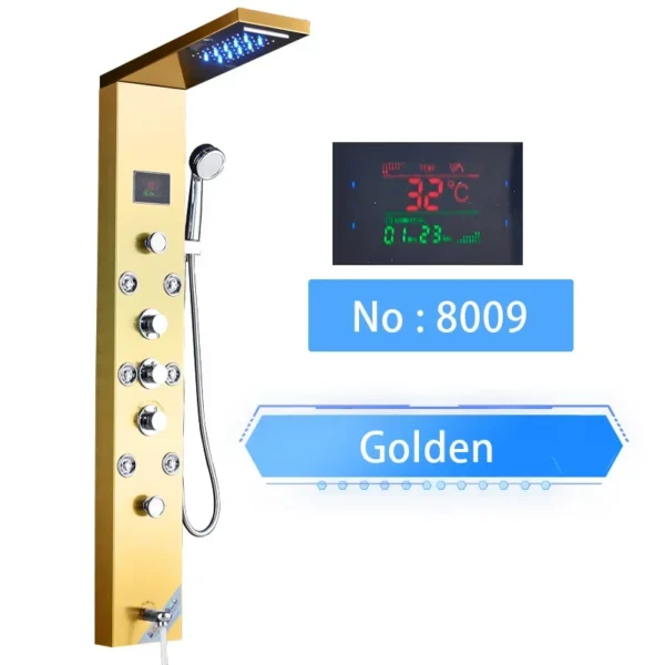 S271b3c10d050450f85dc3ada081be334D.webp LED Shower Panel Waterfall Rain Digital Display Shower Faucet System Set Bathroom Column Mixer With SPA Massage Jet