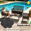 Outdoor Patio Furniture Set 4-Piece, Wicker Hollow-Out Conversation Sofa with Cushions, Coffee Table