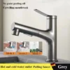 Bathroom Sink Pull-out Hot and Cold Water Mixer Faucet for Bathroom Grey/Chrome 3 Functions Mouthwash Faucet Deck Mount