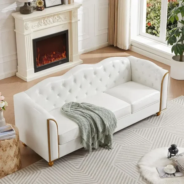 S296b3919b791481f97d3ba9018de9efcT-1.webp 78" Leather Couch, Sot 3 Seater Couches or Living Room, Button Tuted Comy Couch ern Soa with Upholstered Cushion, Gold