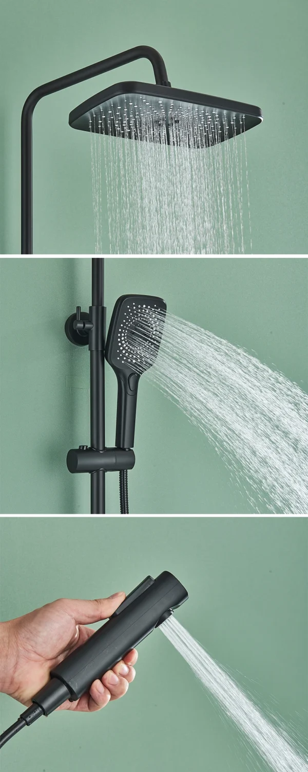 Gun Grey Piano Digital 4 Function Shower Set Bathroom Faucets Hot Cold Waterfall Digtial Display Tap Rainfall Shower System