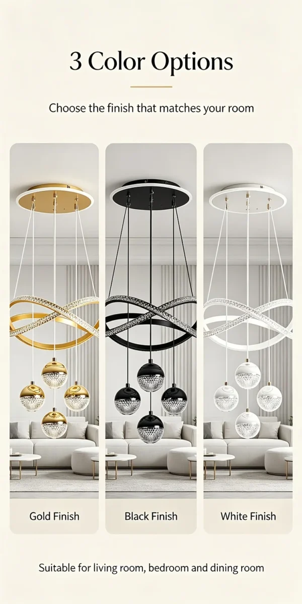 S299cf80af15a49bda8e7e4447ccab5e0L.webp LED Pendant Light Three Color Temperatures 4 Crystal Balls Soft Light Adjustable Suspension Line Home Ceiling Lights for Living