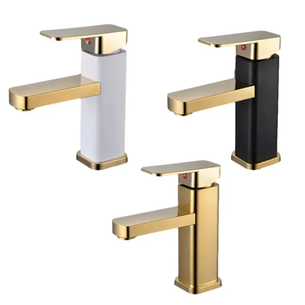 Gold faucet bathroom faucet metal stainless steel handle hot and cold mixer faucet square faucet beautiful bathroom