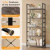 Wooden Storage Standing 5 Tiers Display Bookshelf Sturdy Structure Graduated Shelves Adjustable Feet for Living Room