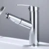 Bathroom Sink Pull-out Hot and Cold Water Mixer Faucet for Bathroom Grey/Chrome 3 Functions Mouthwash Faucet Deck Mount