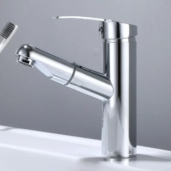 Bathroom Sink Pull-out Hot and Cold Water Mixer Faucet for Bathroom Grey/Chrome 3 Functions Mouthwash Faucet Deck Mount