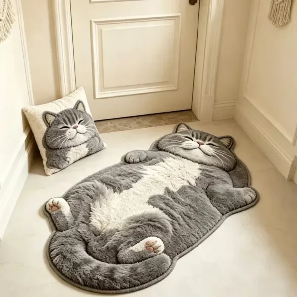 Adorable Fun Cat-Shaped Area Rug Stylish Unique Home Decor Carpet for Living Rooms Cartoon Bedrooms Bedsie Floor