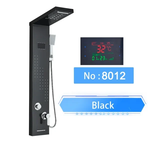 S2c8b06f2aaea475191c4c8f7d5d3a57c0.webp LED Shower Panel Waterfall Rain Digital Display Shower Faucet System Set Bathroom Column Mixer With SPA Massage Jet